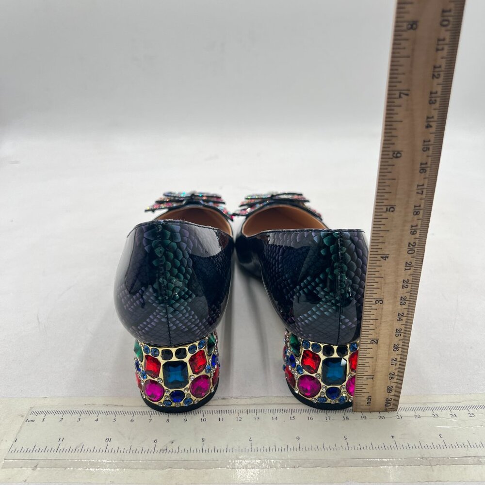 Ydn Snake Print Pointed Toe Bow Pumps Rhinestone … - image 5